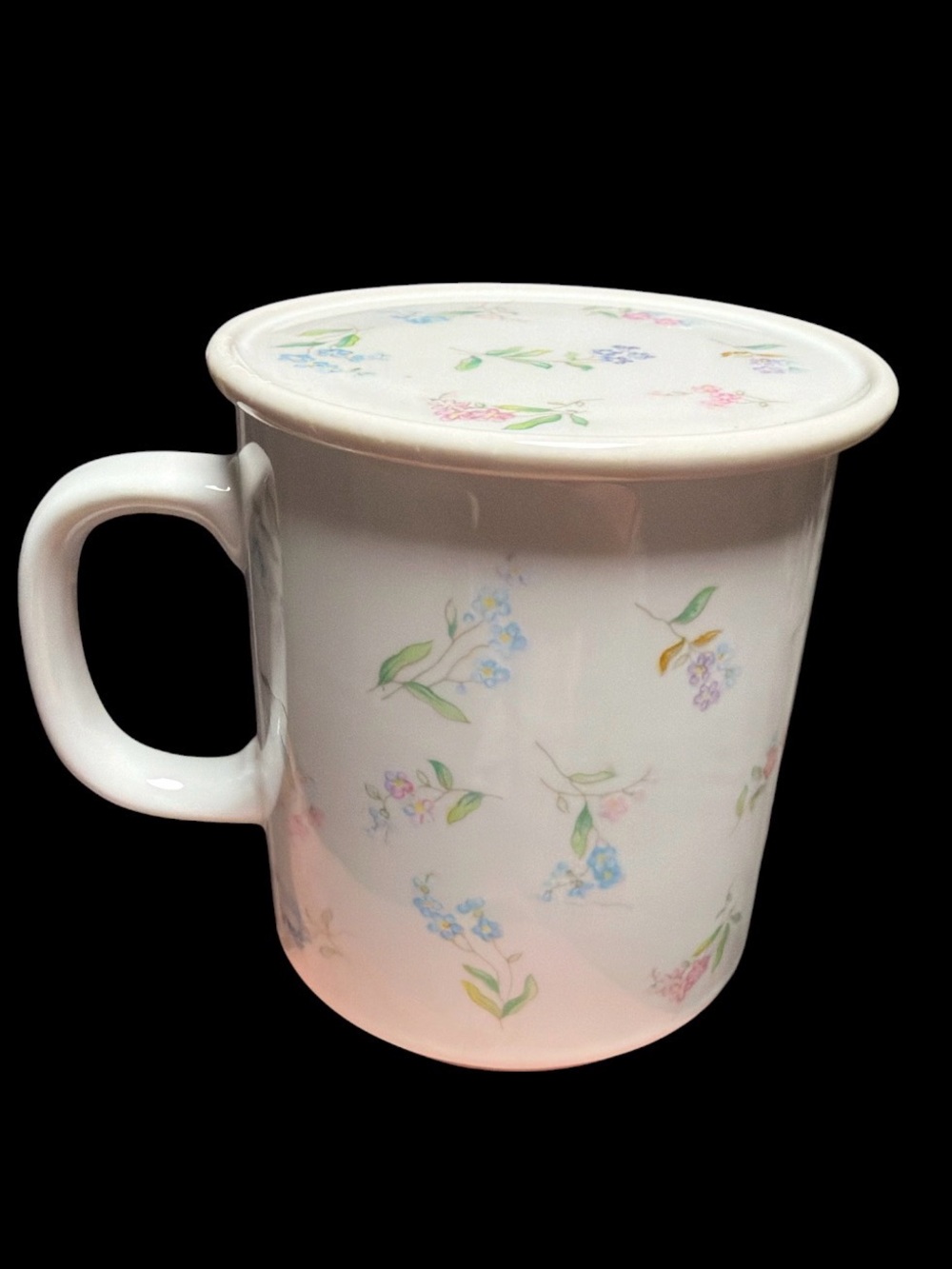 Vintage Japanese Porcelain Coffee Mug Tea Cup with Lid/Coaster Pink/Blue Flowers